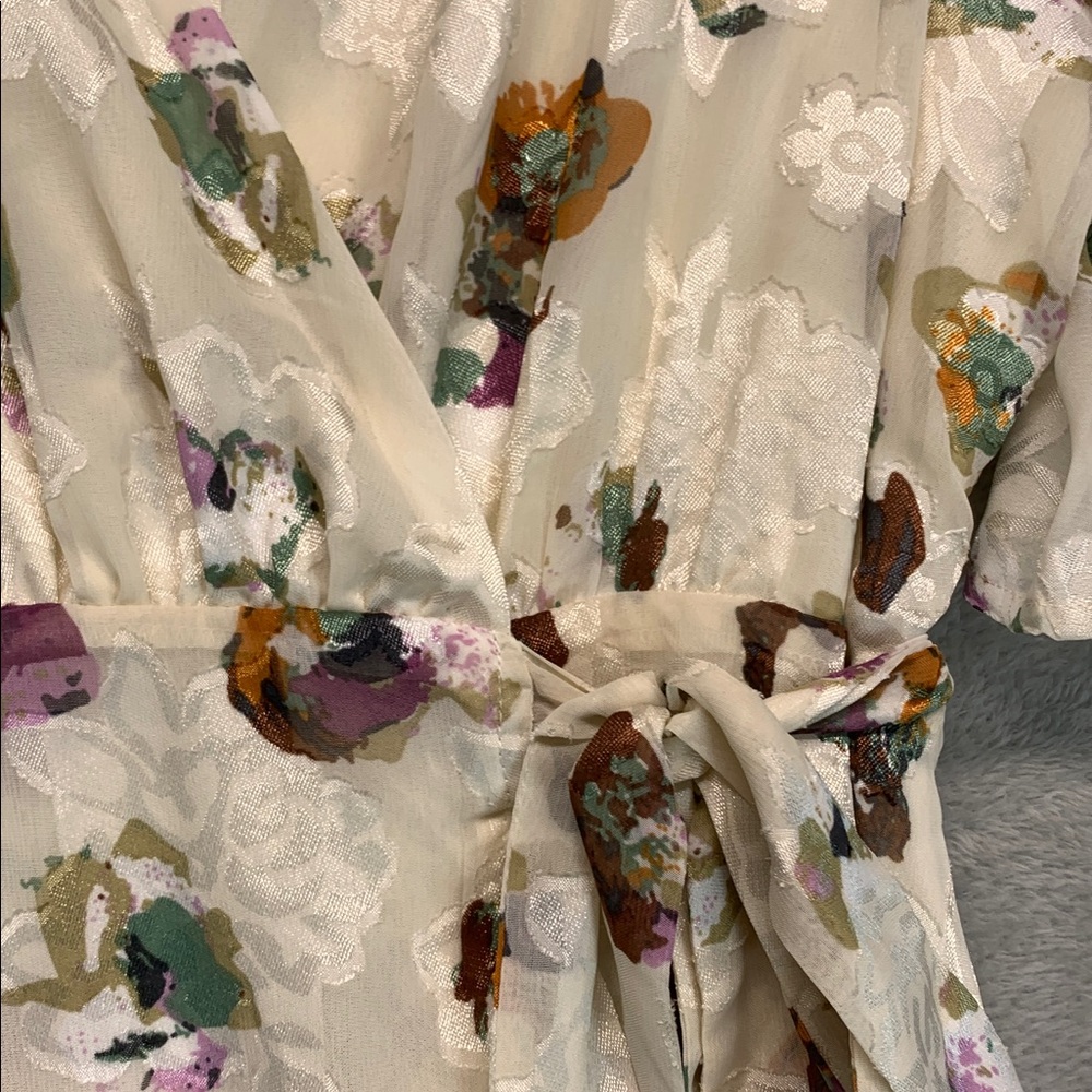 NWOT Wrap Bridesmaid Wedding Guest Cream Floral Ruffle Sleeve Maxi Dress Size XL - Picture 4 of 9